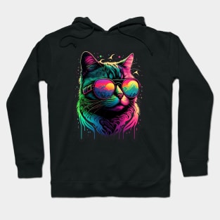 Cute Cat In Colorful Neon Colors Hoodie